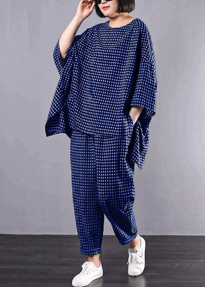 Elke - Casual Plus Size Katoen Linnen Rode Ruit Vintage Blouse En Broek