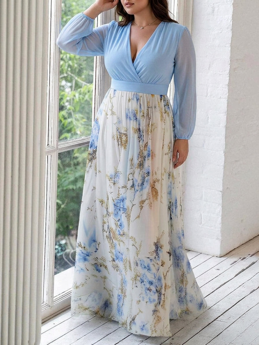 Dahlia | Prachtige Bloemenprint V-Hals Maxi Jurk