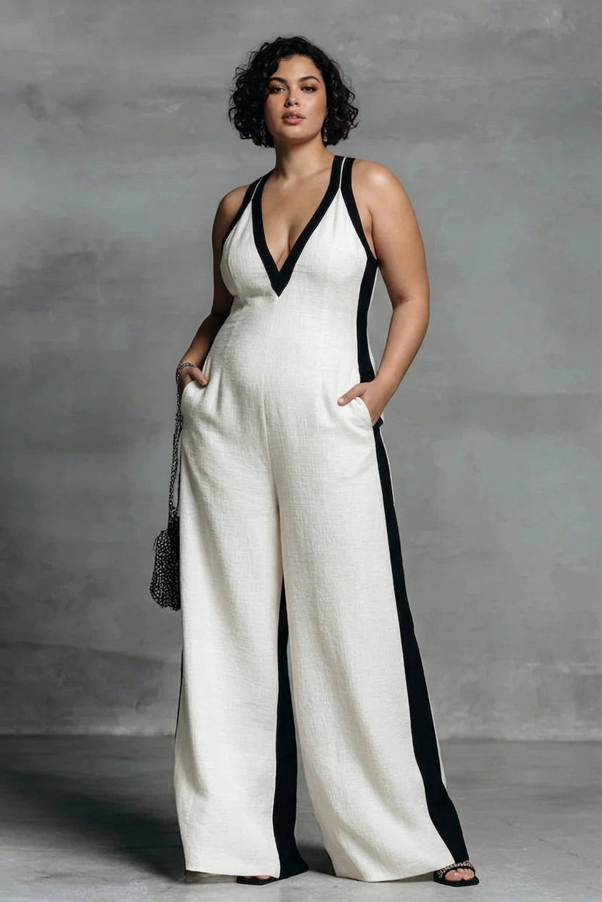 Hana - Zwart &amp; Witte Contrast Stripe Jumpsuit