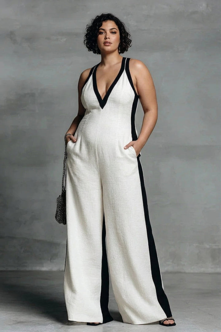 Hana - Zwart &amp; Witte Contrast Stripe Jumpsuit