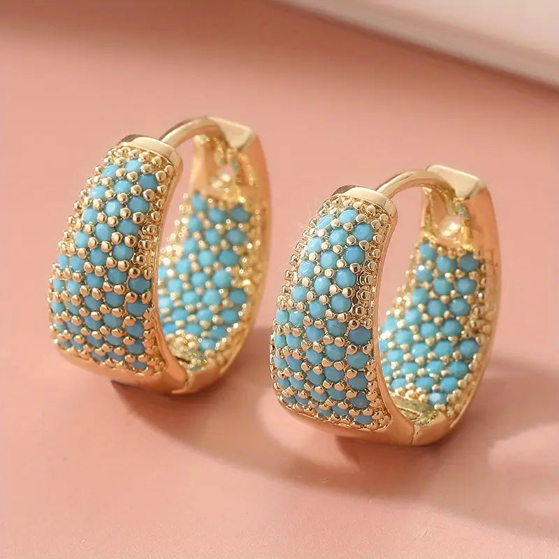 Gouden-Ton Turquoise Kralen Hoepel Oorbellen | Goud