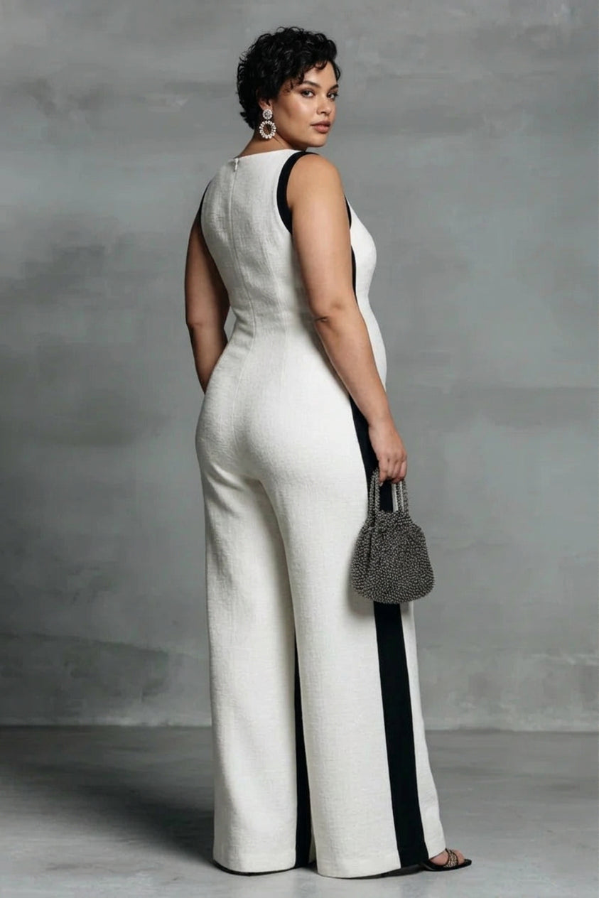 Hana - Zwart &amp; Witte Contrast Stripe Jumpsuit