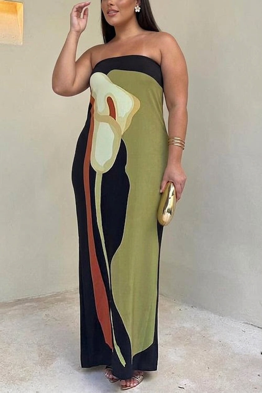 Zinnia - Abstract Strapless Maxi Dress