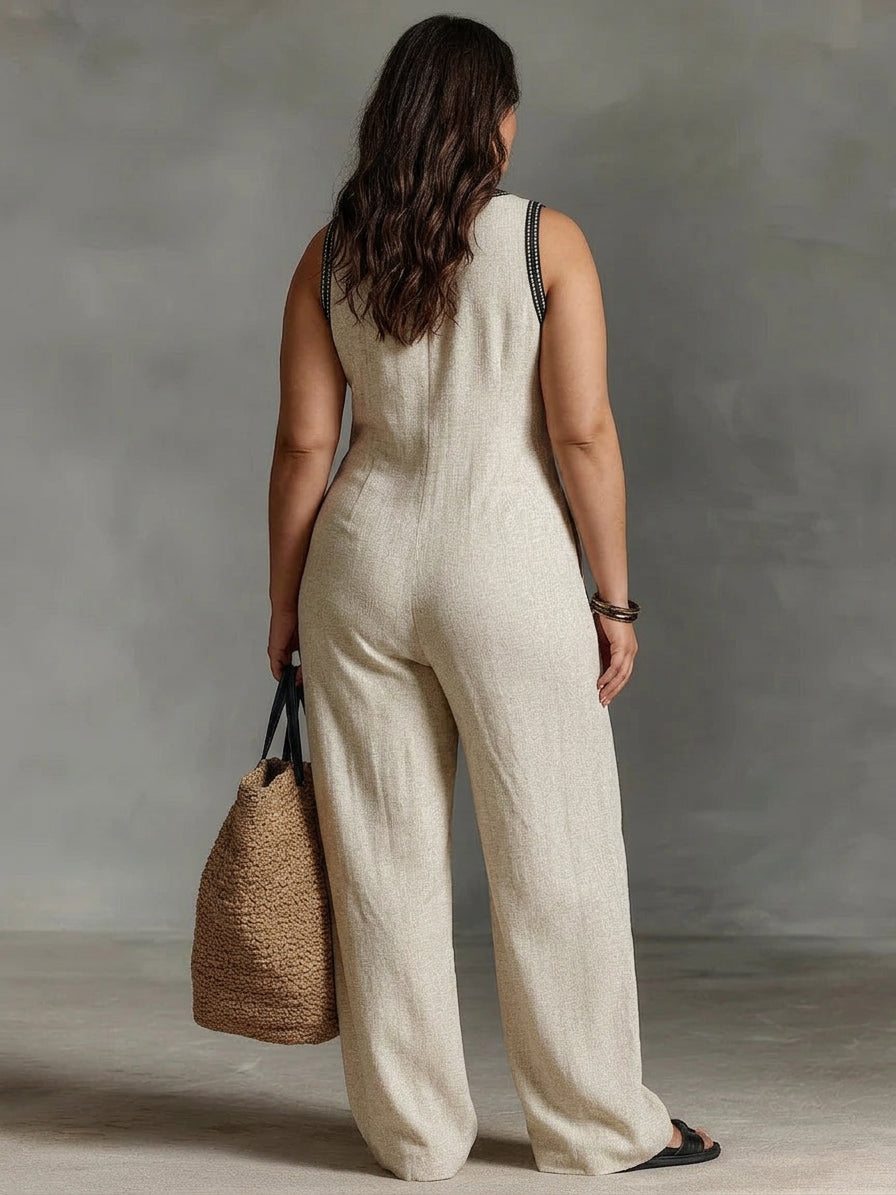 Wynne - Geborduurd Linnen Jumpsuit