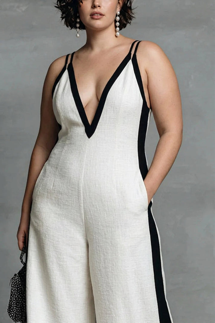 Hana - Zwart &amp; Witte Contrast Stripe Jumpsuit