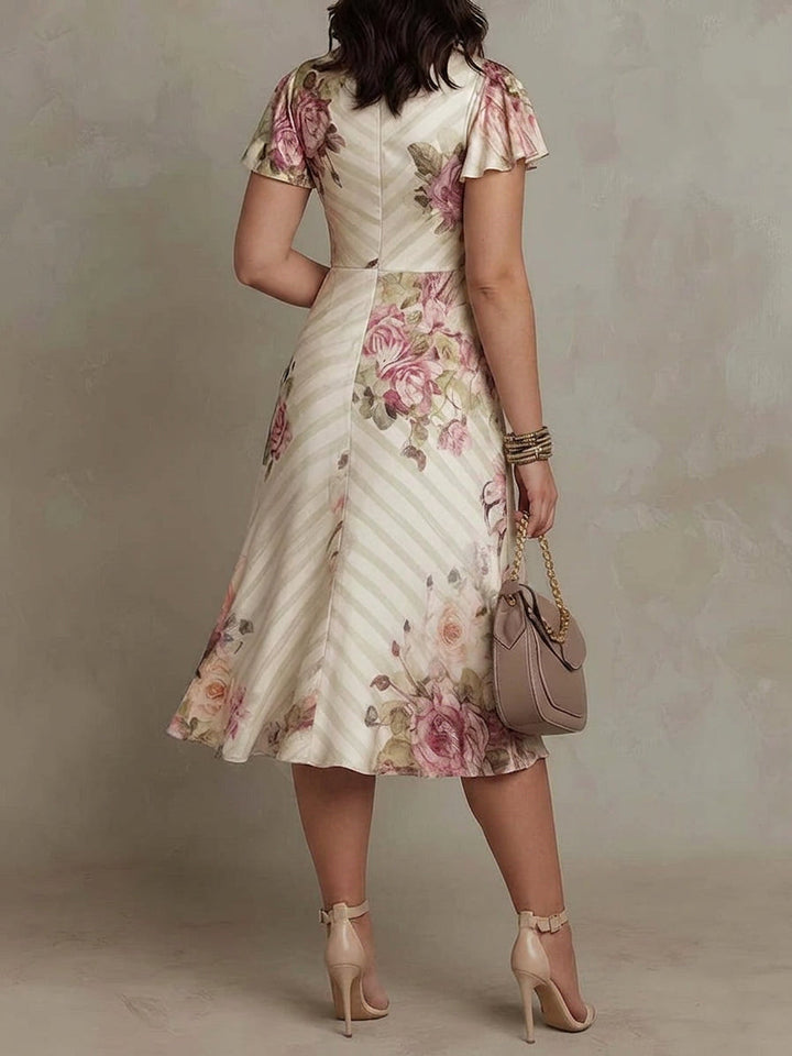 Thea | Vintage Bloemen Satijnen Midi Jurk