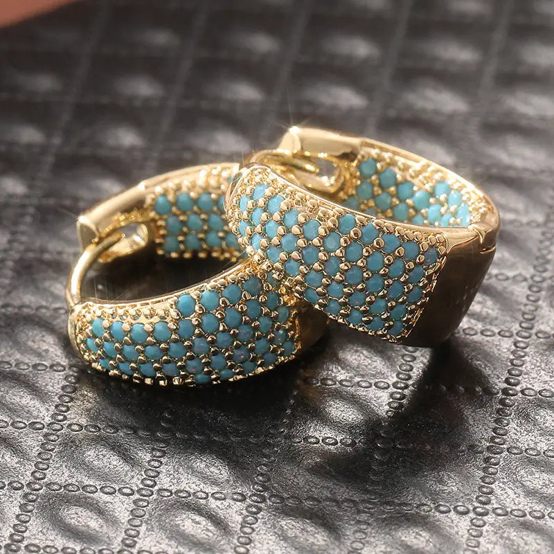 Gouden-Ton Turquoise Kralen Hoepel Oorbellen | Goud