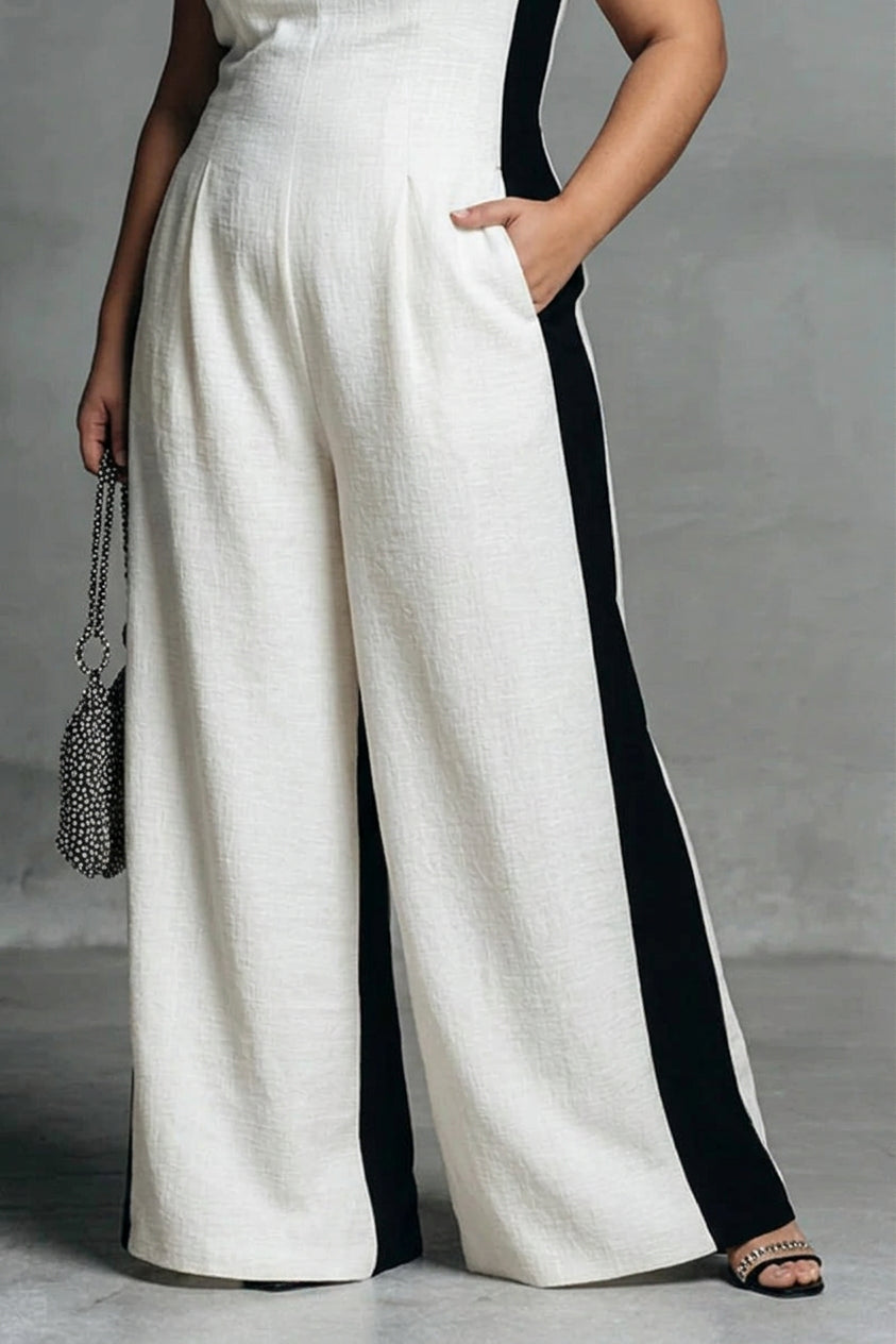Hana - Zwart &amp; Witte Contrast Stripe Jumpsuit