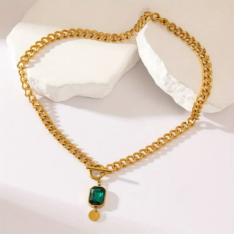 Posy Chain Smaragd Hanger Ketting | Goud