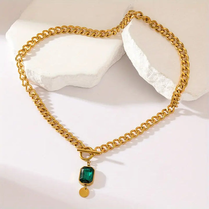 Posy Chain Smaragd Hanger Ketting | Goud