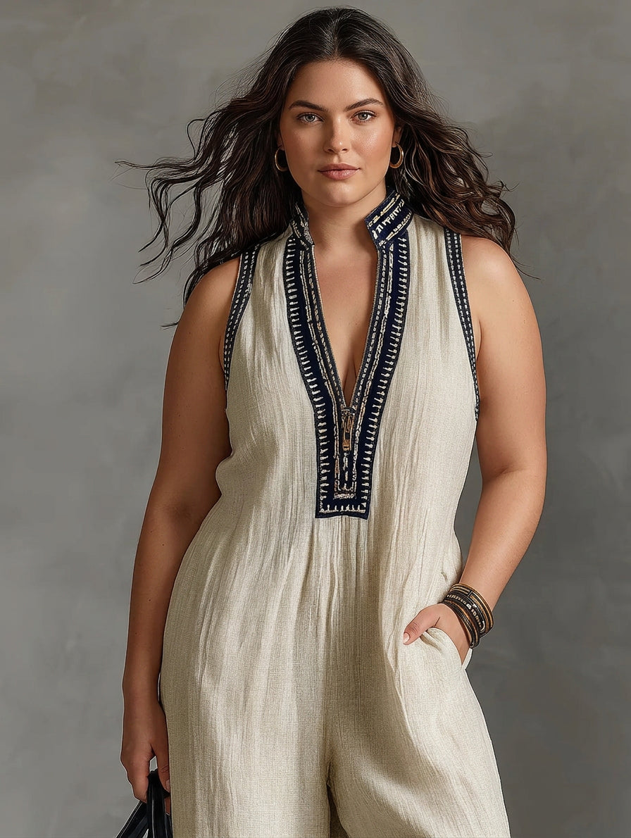 Wynne - Geborduurd Linnen Jumpsuit