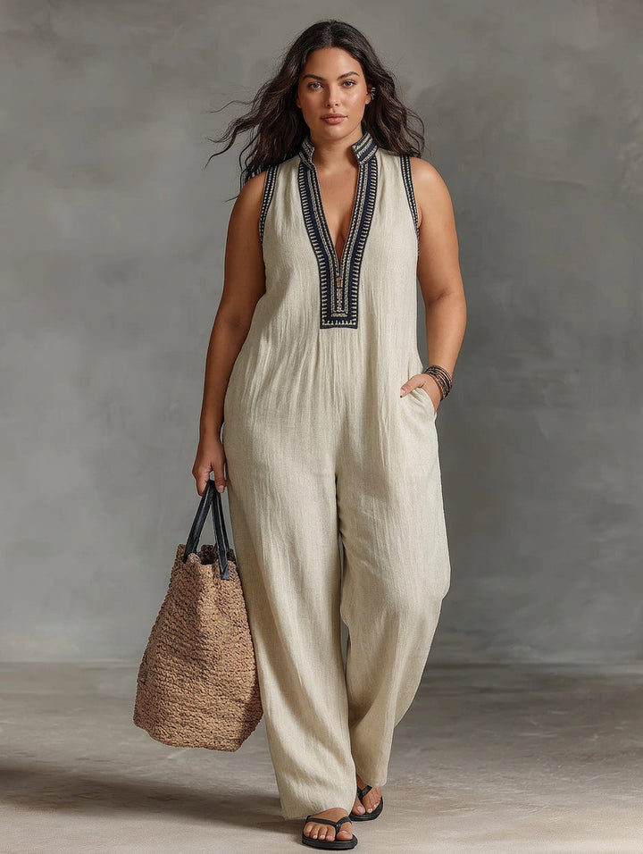 Wynne - Geborduurd Linnen Jumpsuit