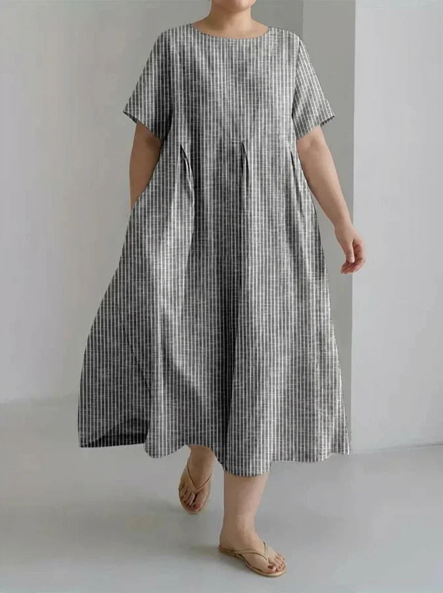 Laisa | Dames Casual Met Retro Streep Ontwerp Losse Jurk