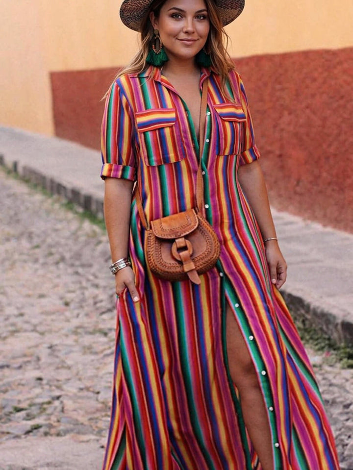 Lark | Zomer Casual Gestreepte Geprinte Shirt Maxi Rok