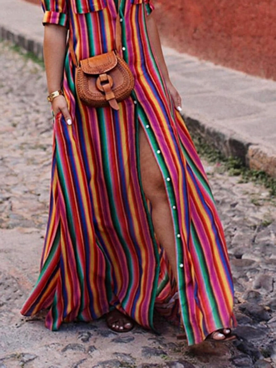 Lark | Zomer Casual Gestreepte Geprinte Shirt Maxi Rok