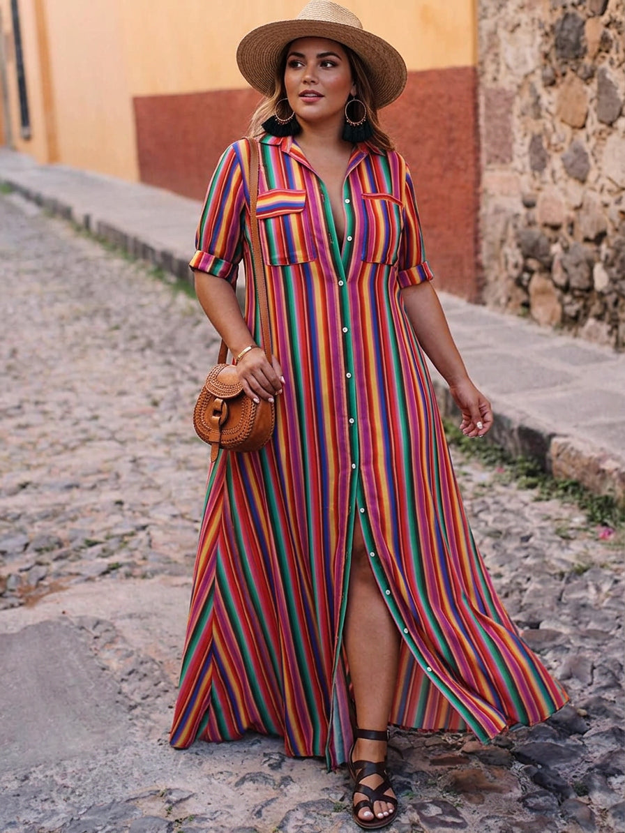 Lark | Zomer Casual Gestreepte Geprinte Shirt Maxi Rok