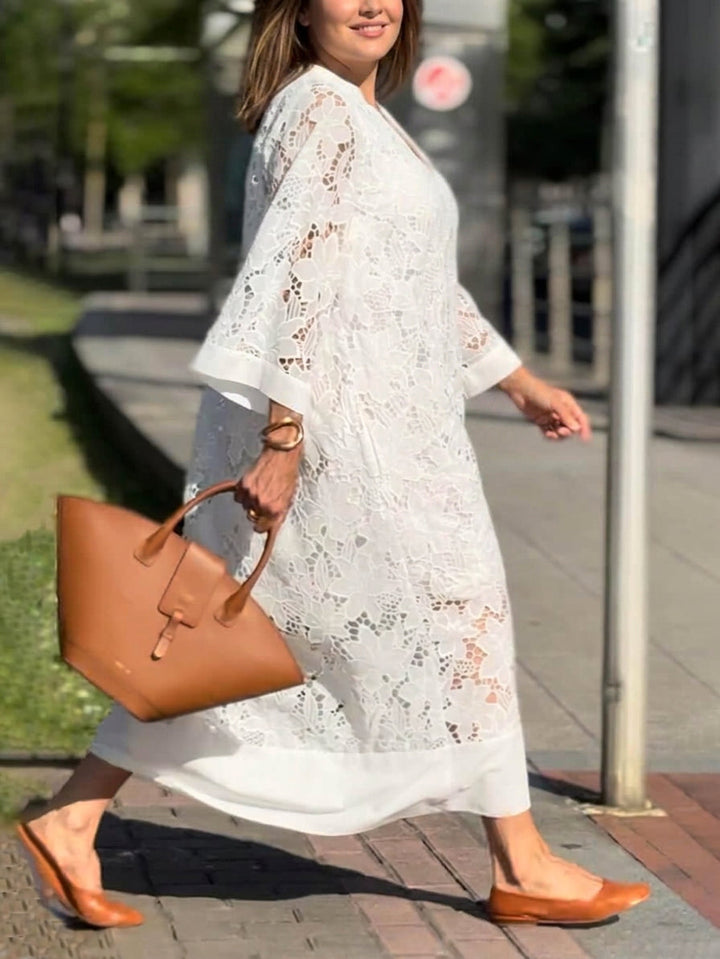 Persephone | Beach Glam Bloem V-Hals Midi Jurk