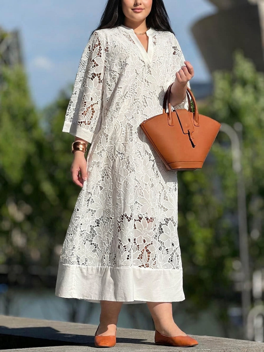 Persephone | Beach Glam Bloem V-Hals Midi Jurk