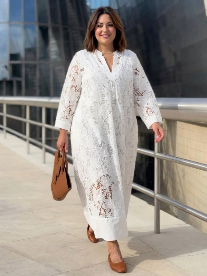 Persephone | Beach Glam Bloem V-Hals Midi Jurk