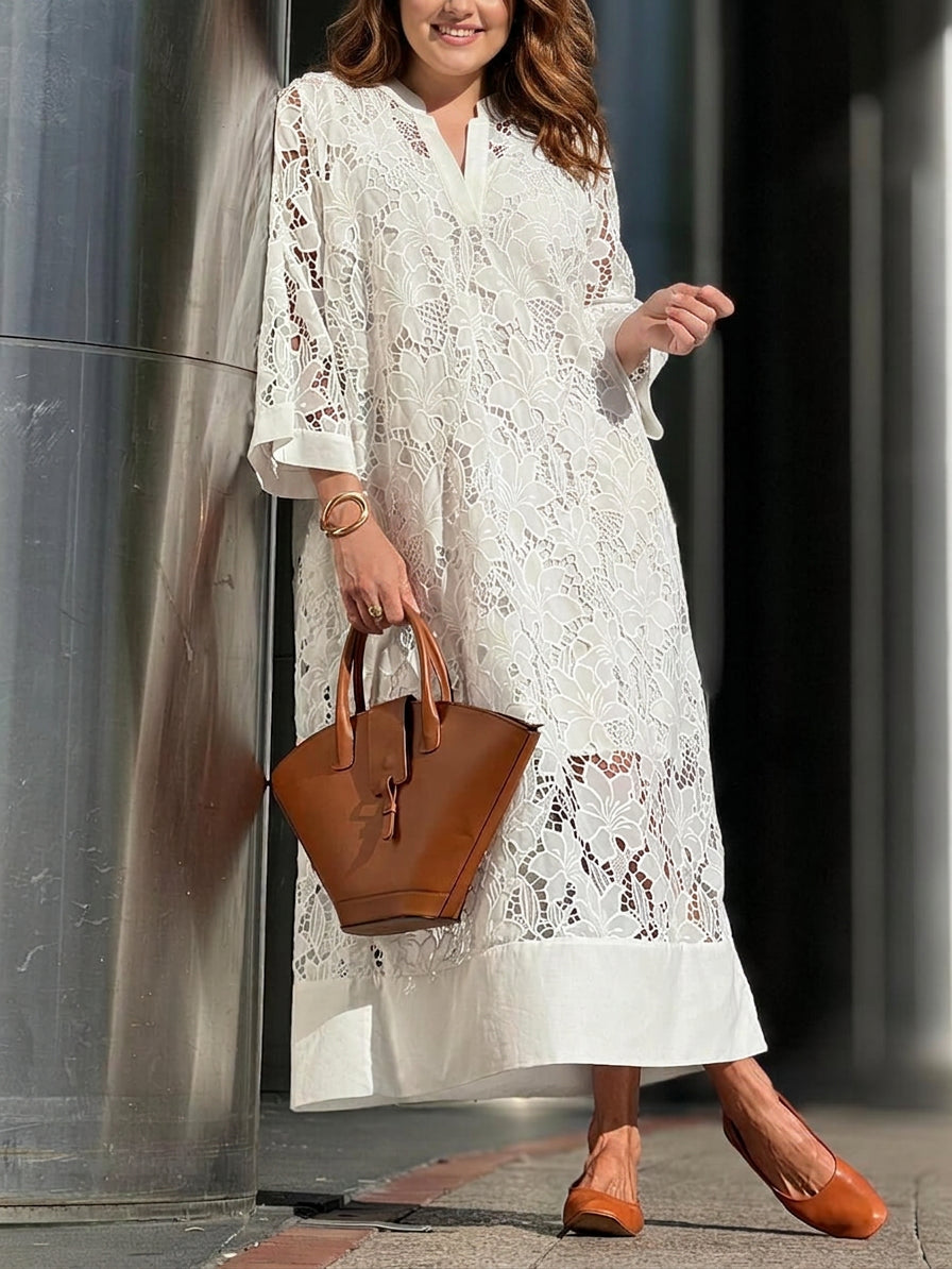Persephone | Beach Glam Bloem V-Hals Midi Jurk