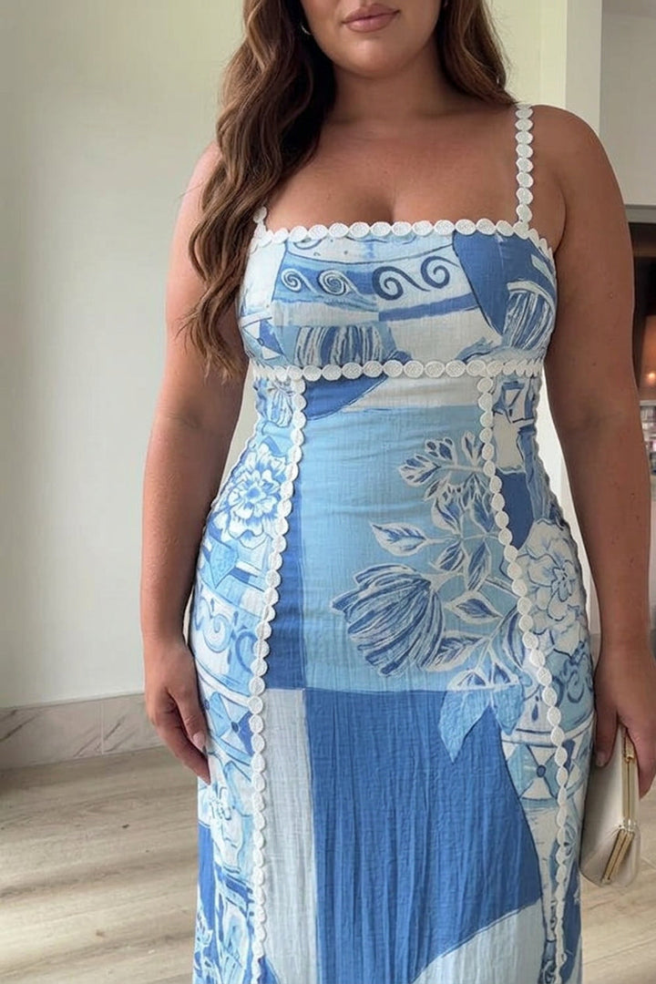 Mira | Ric Rac Strap Bow Back Gedrukt Maxi Jurk