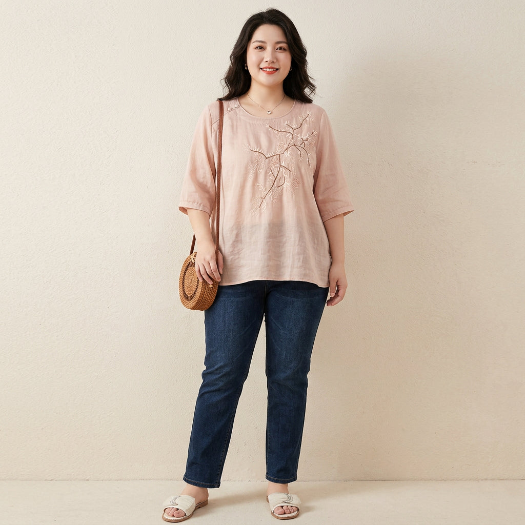 Isadora - Pure Katoenen Geborduurde Dames Top