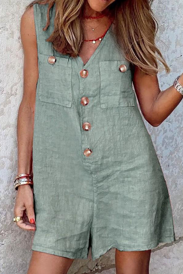 V-hals knoop patch tanktop Rompers