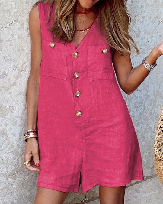 V-hals knoop patch tanktop Rompers