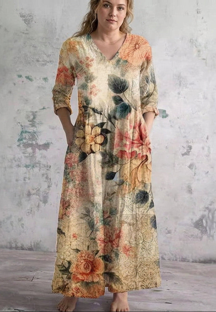 Imogen | Vintage Bloem Maxi Jurk