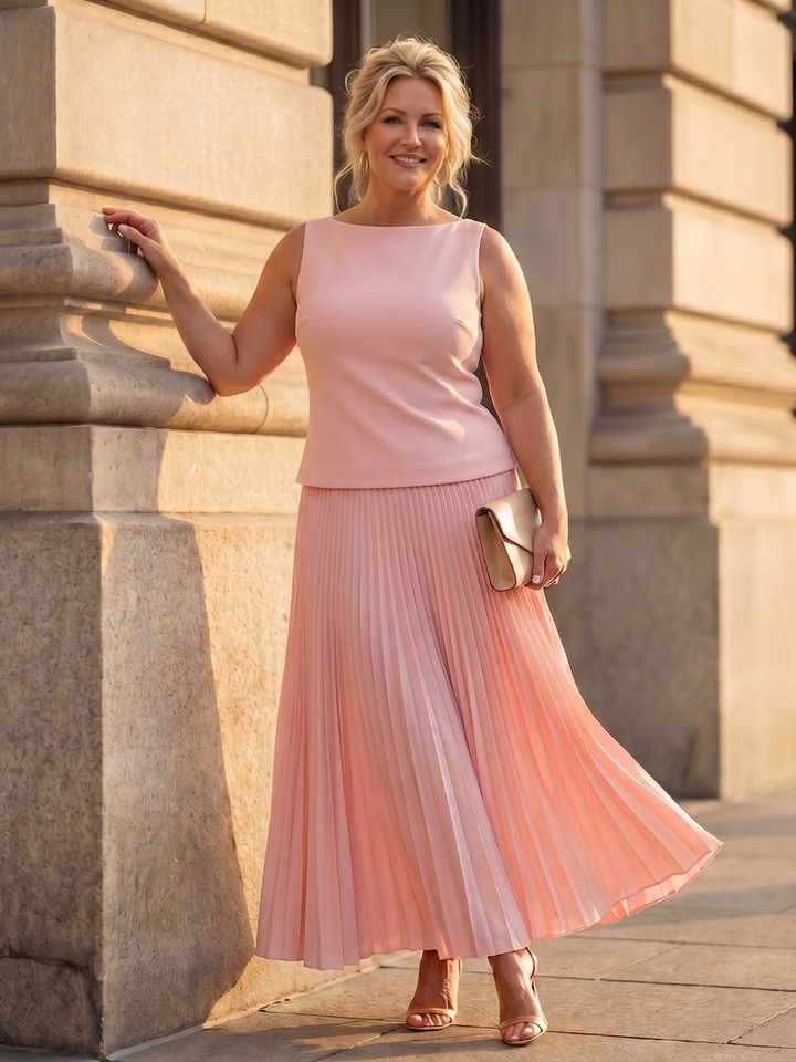 Fauna | Gestructureerde Mouwloze Corsage Met Plissé Rok Set