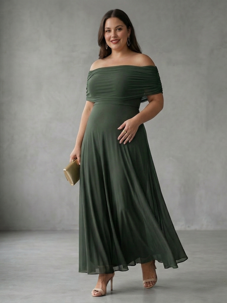 Astrid | Off Shoulder Draped Midi Jurk