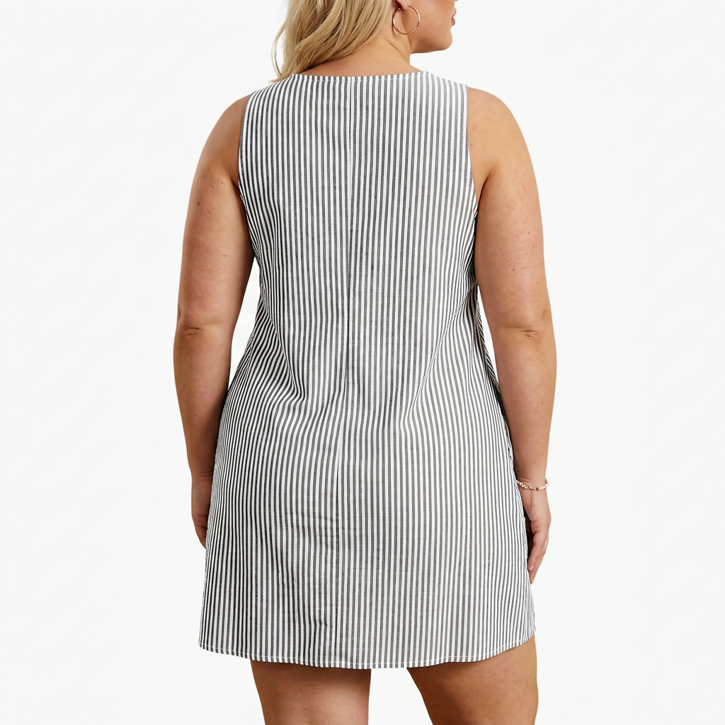 Pemberley | Mouwloze Gestreepte Pocket Jurk