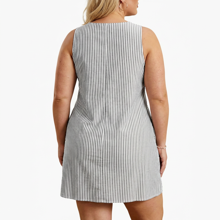Pemberley | Mouwloze Gestreepte Pocket Jurk