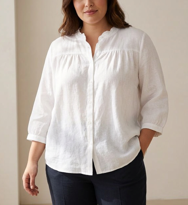 Rhian - Katoenen Shirt Met Plisséwerk