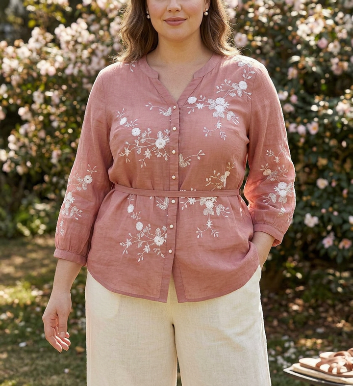 Daria - Pure Katoenen Geborduurd Shirt