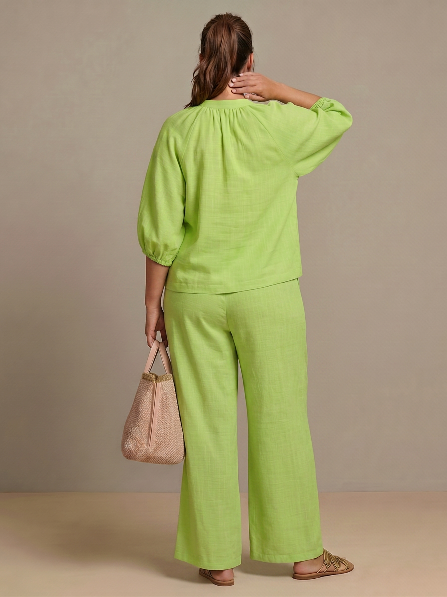 Cecily | Zip Front Blouson Top Wide Leg Set