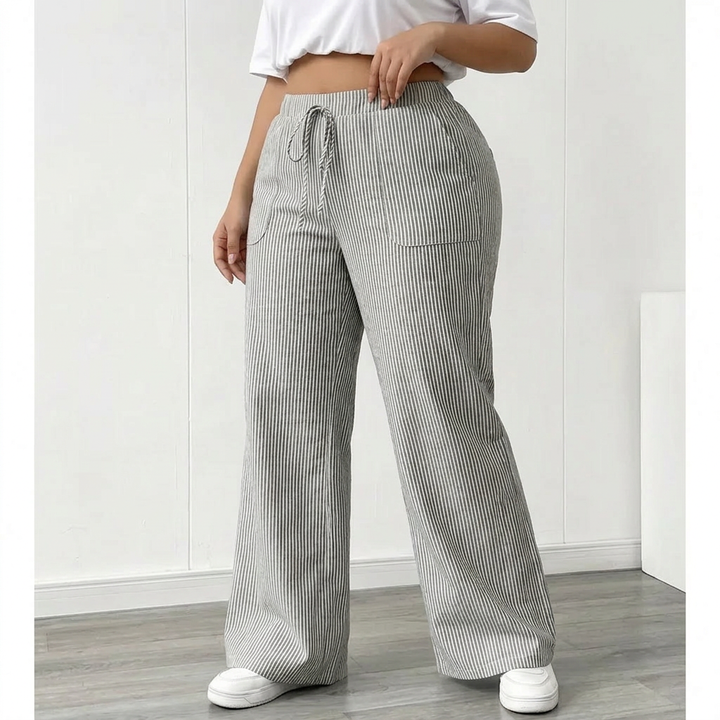 Saffraan | Gestreepte Broek Met Zakken