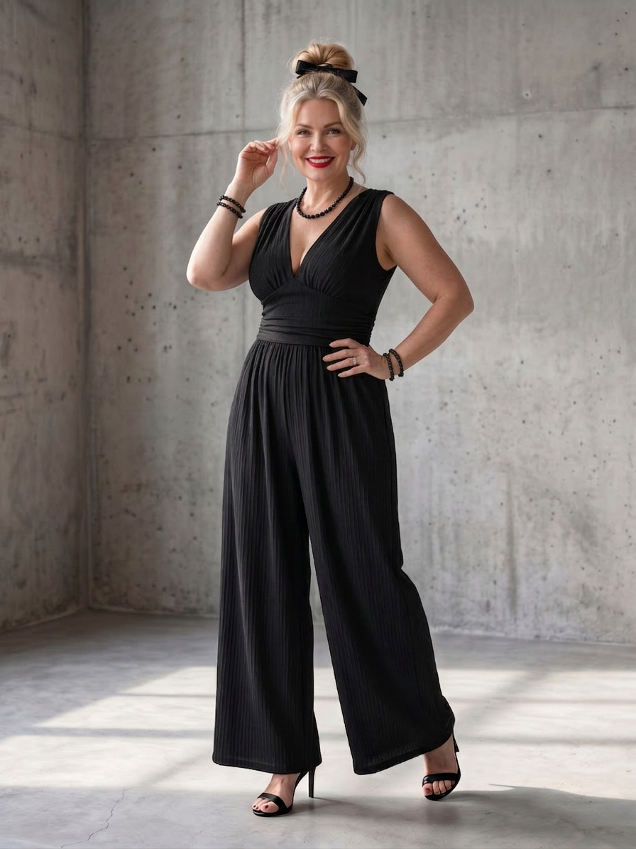 Tegan | Diepe V Taille Gedefinieerde Wijde Pijpen Jumpsuit