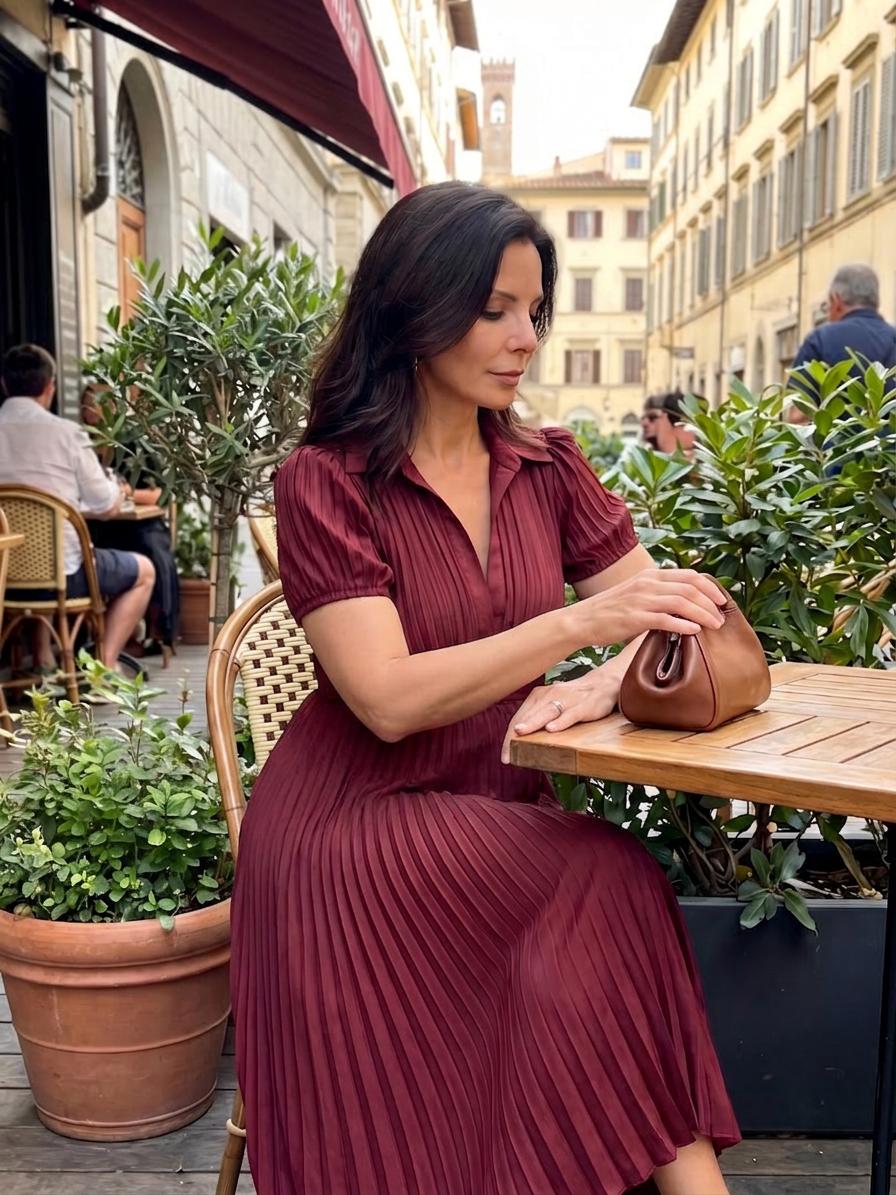 Vita | Plissé Taille Streep Midi Jurk