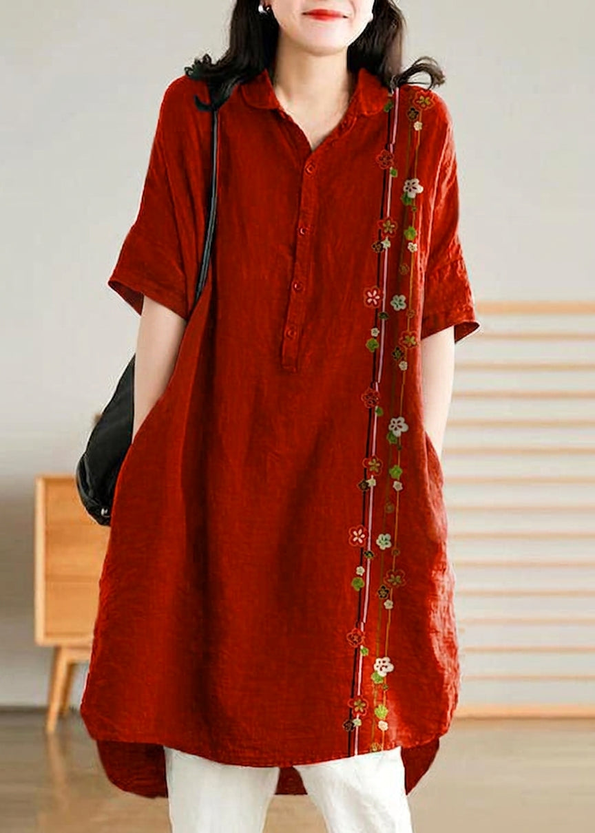 Sabine - Jade Groene Linnen Vrouwen Casual Linnen Shirt Jurk