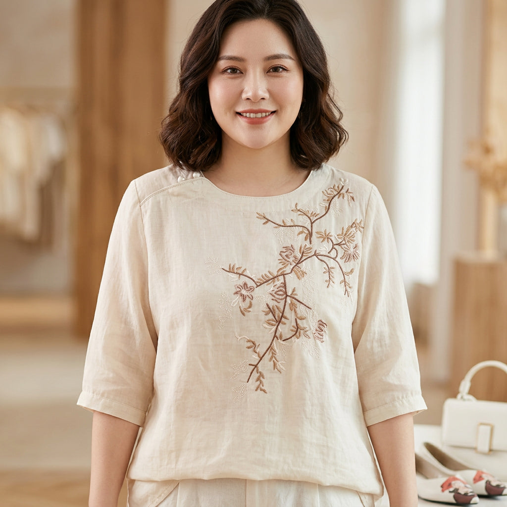 Isadora - Pure Katoenen Geborduurde Dames Top