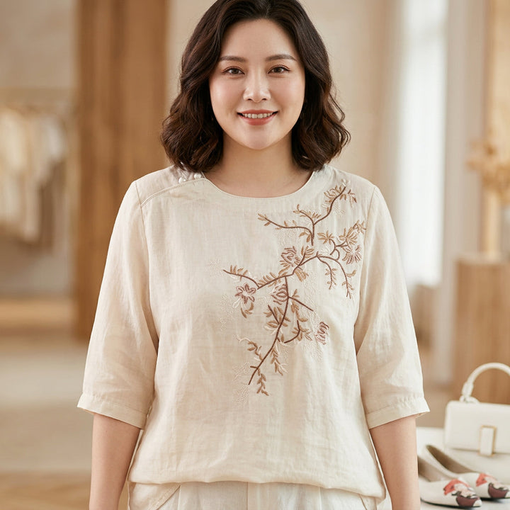 Isadora - Pure Katoenen Geborduurde Dames Top