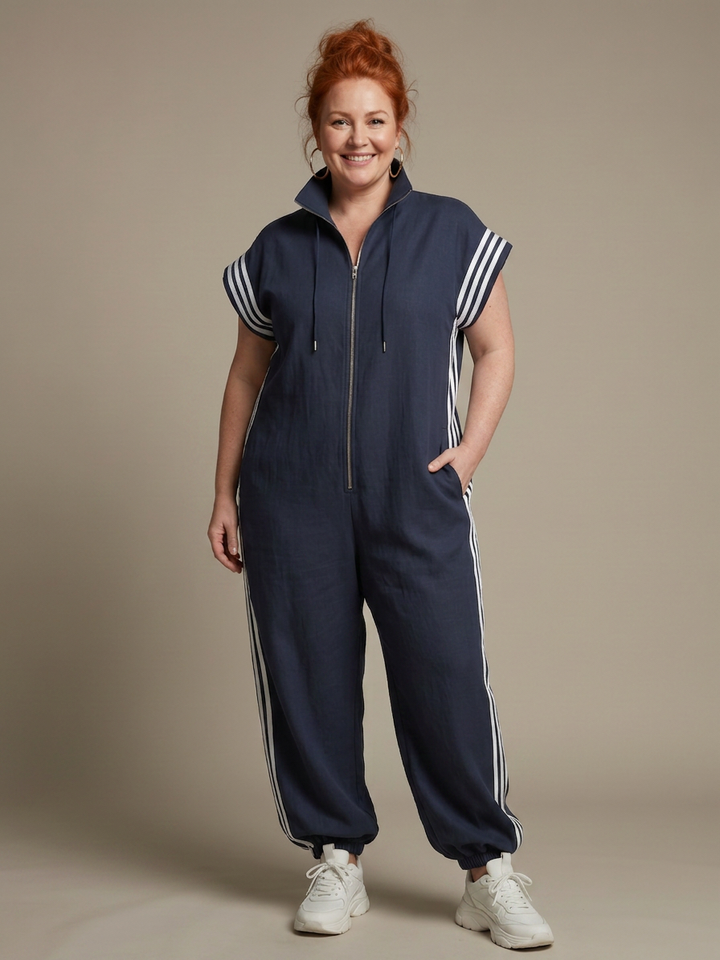 Winslow | Zip Front Stripe Paneel Jumpsuit