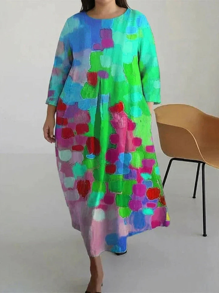 Vael | Casual Olie Kunst Flory Print Jurk