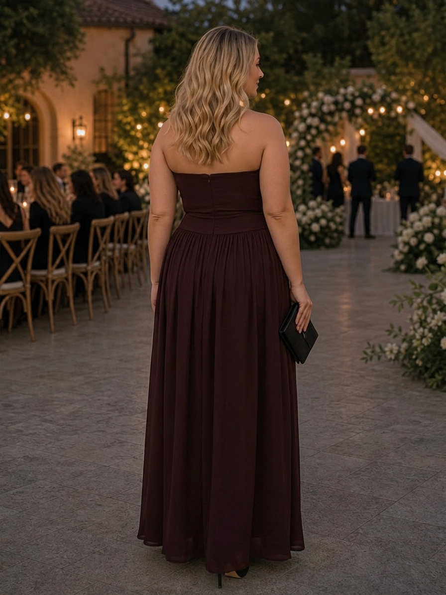 Clemence | Strapless Gerimpelde Midi-jurk