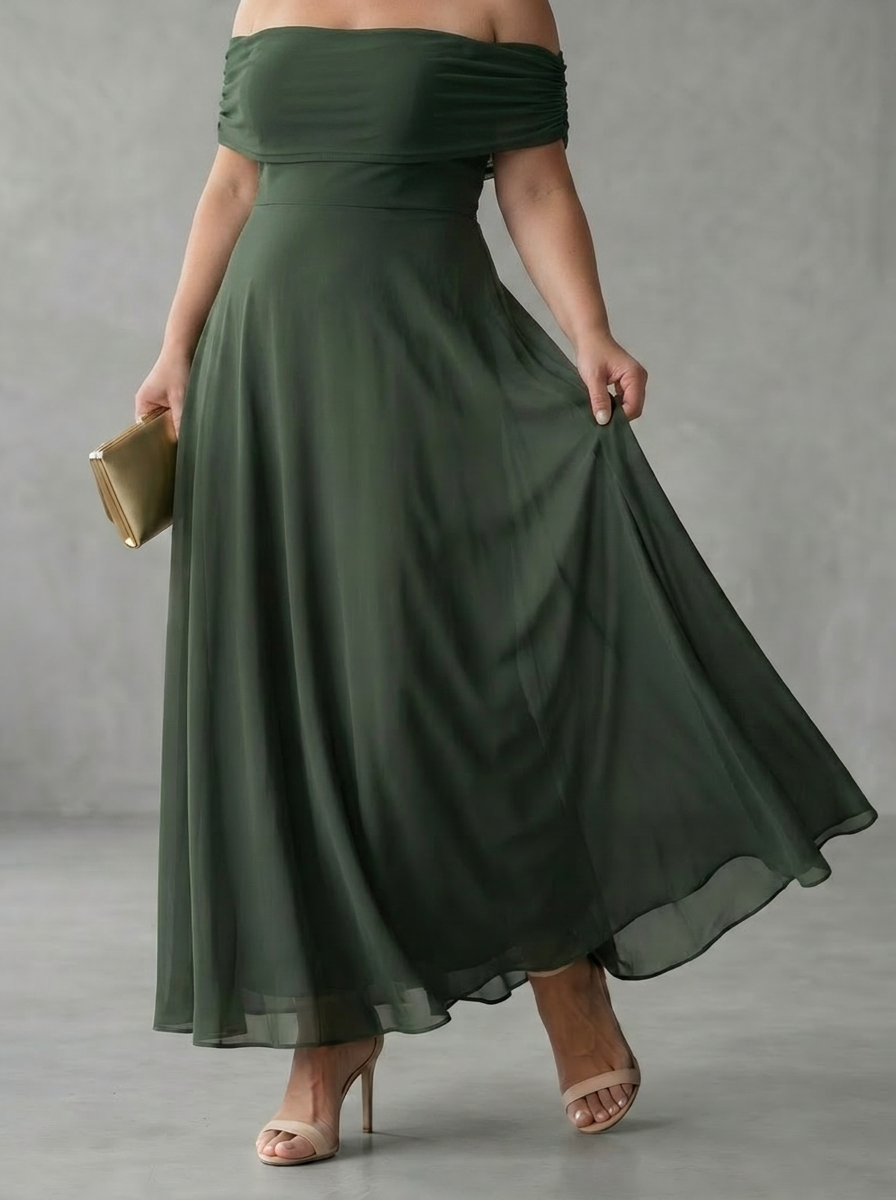 Astrid | Off Shoulder Draped Midi Jurk