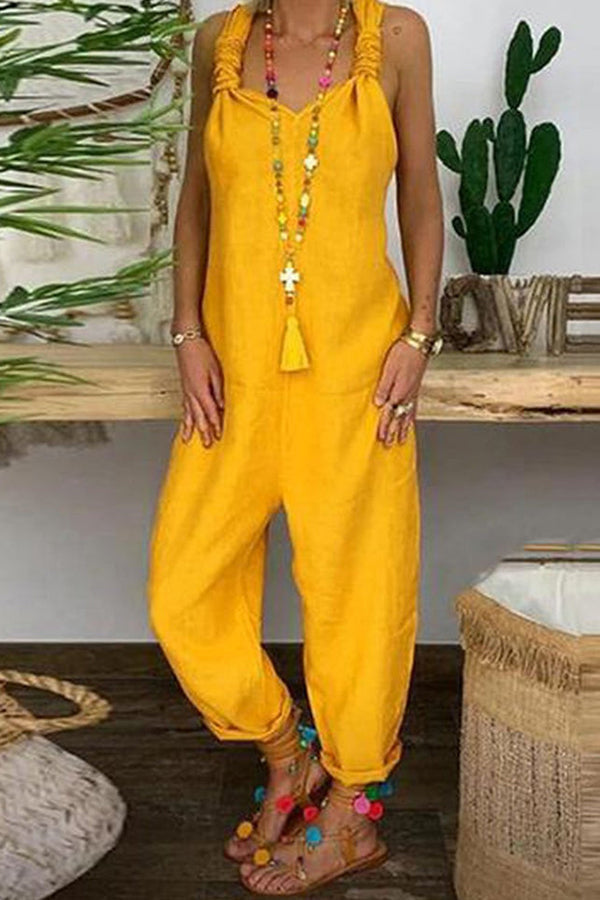 Bellamy - Losse Jumpsuit van Katoen-Linnen met Kruisbanden