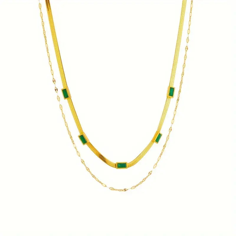 Carys Gem Dubbel-Laags Retro Ketting | Goud
