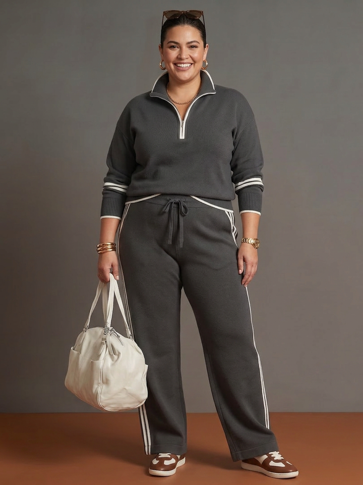 Greer | Zip Nek Lange Mouw Zijdestreep Leggings Set