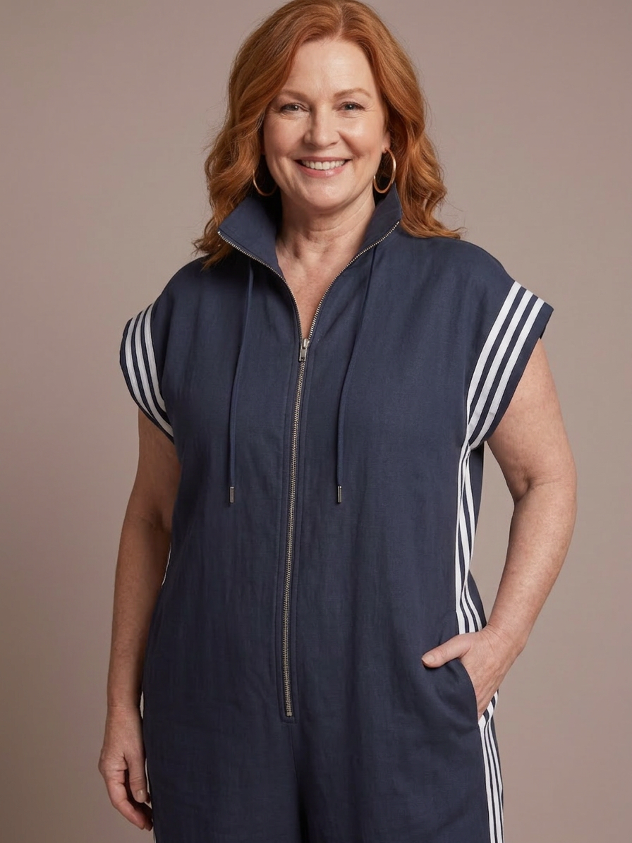 Winslow | Zip Front Stripe Paneel Jumpsuit